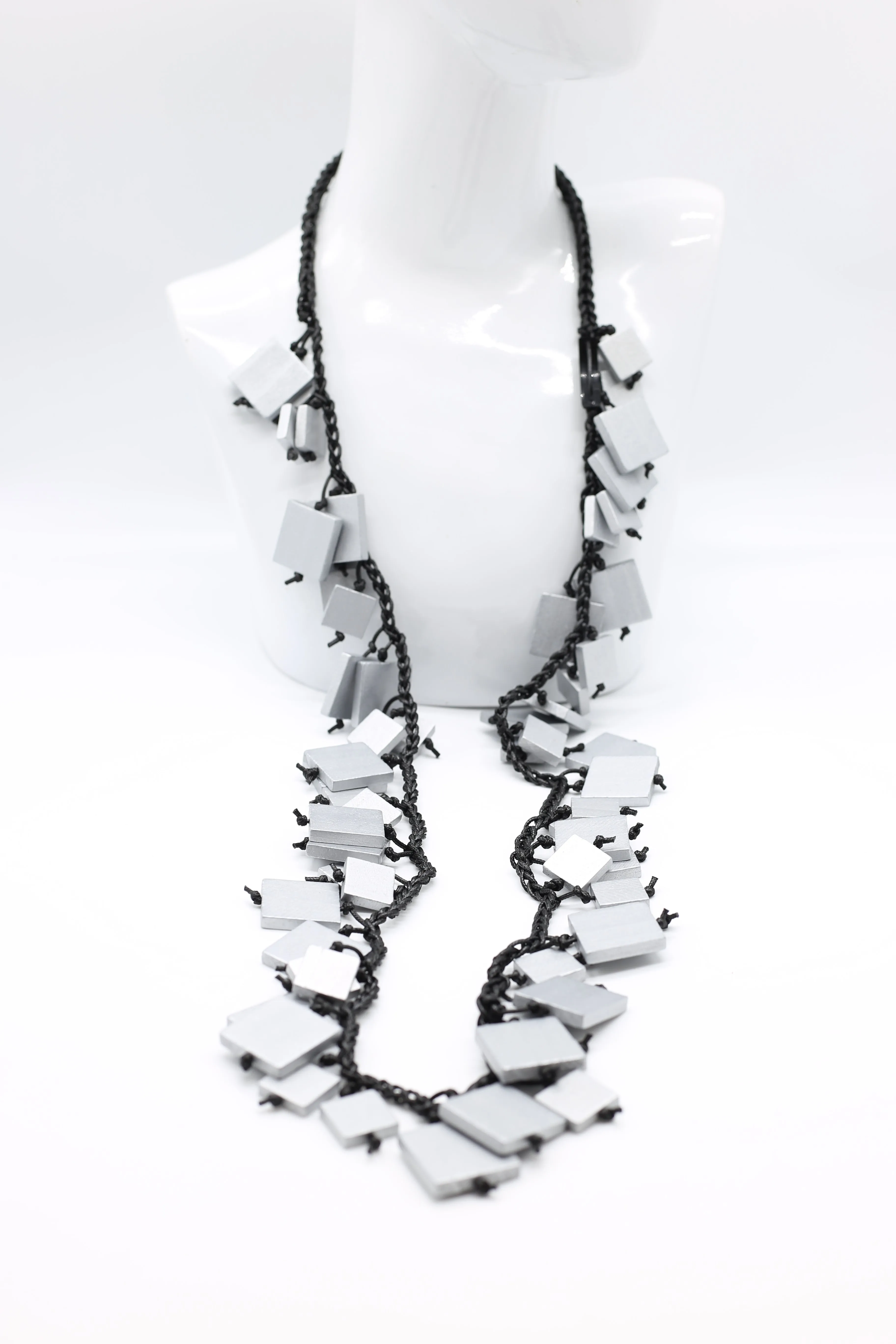 Wooden Squares on Cotton Cord Necklaces - Long