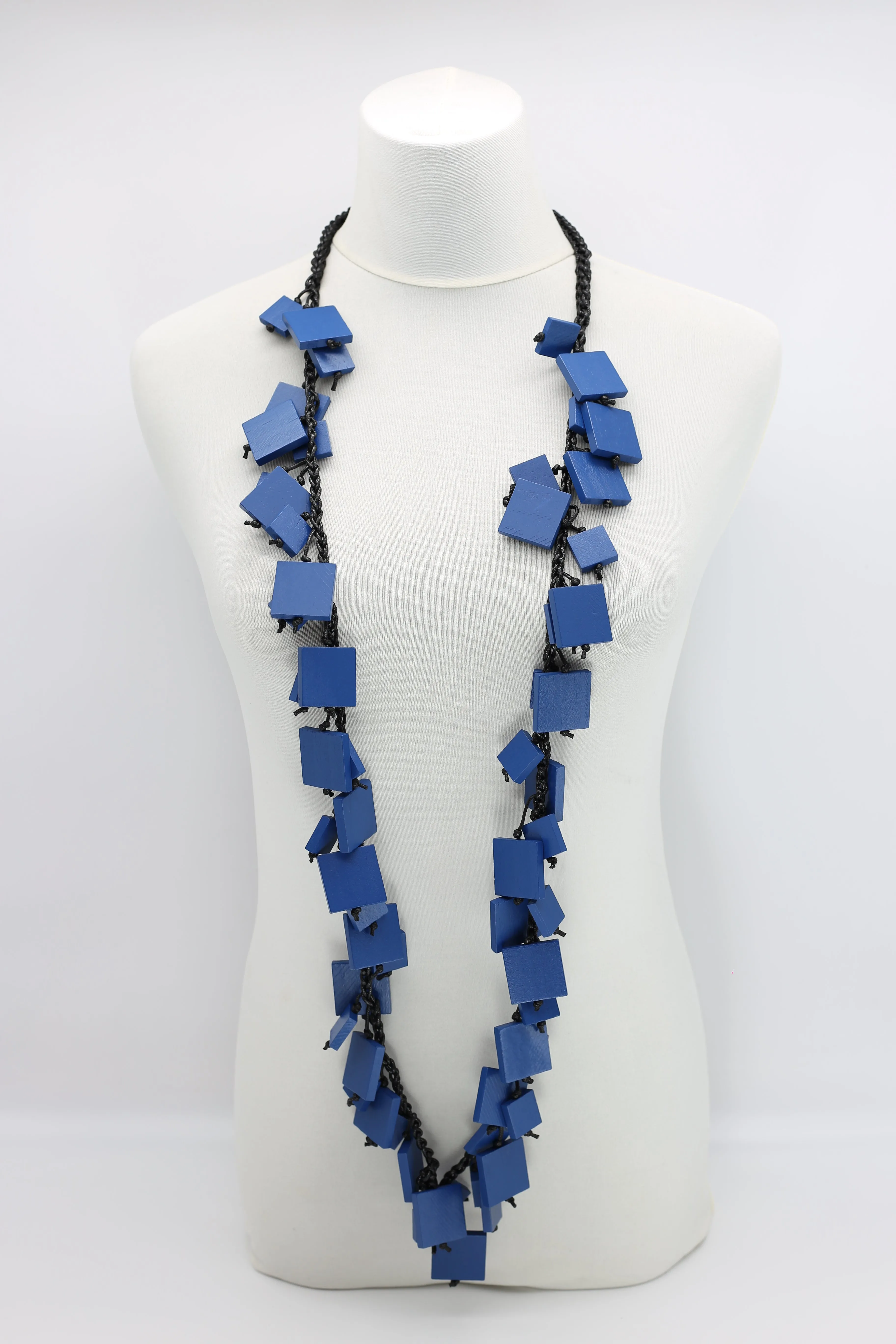 Wooden Squares on Cotton Cord Necklaces - Long
