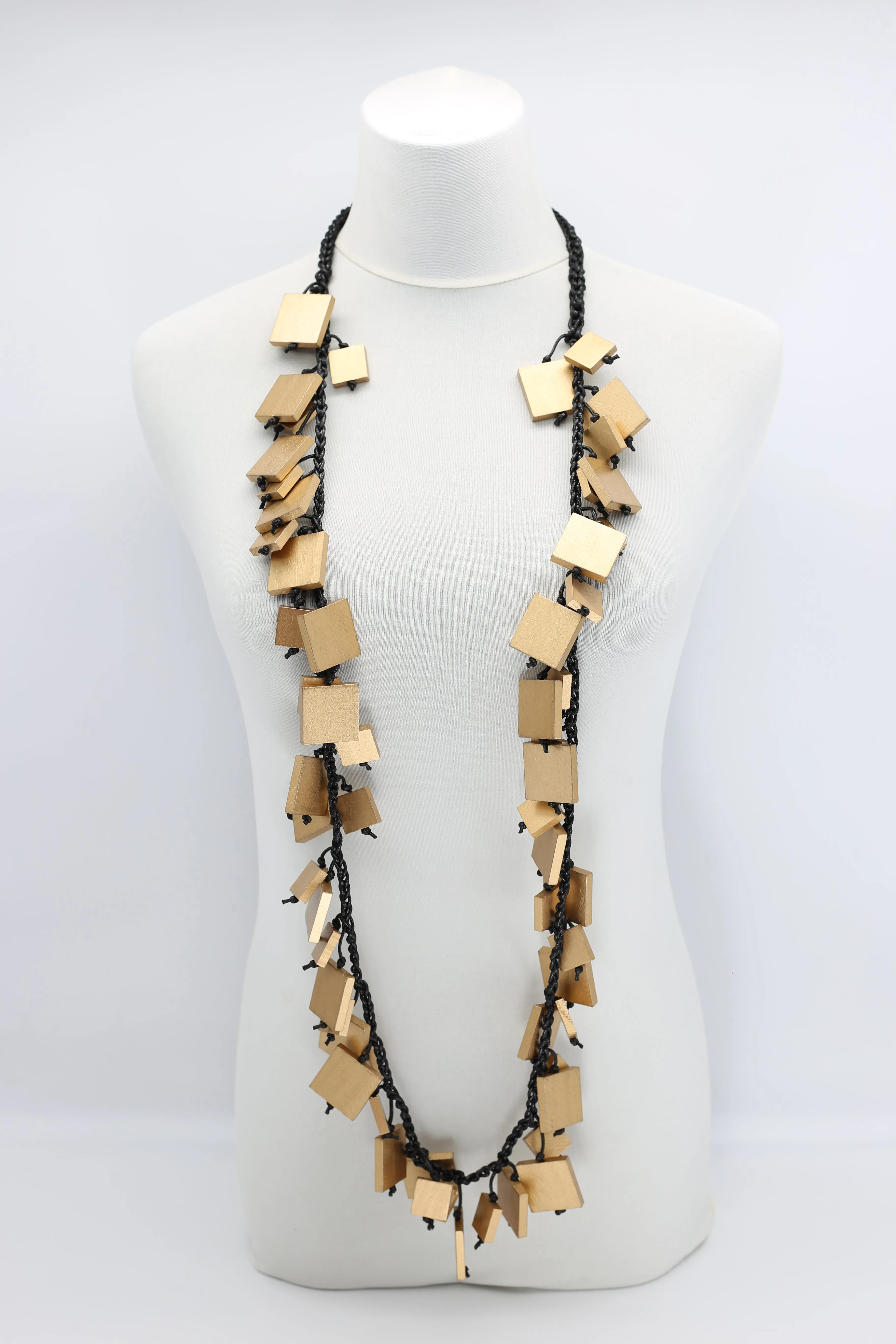 Wooden Squares on Cotton Cord Necklaces - Long