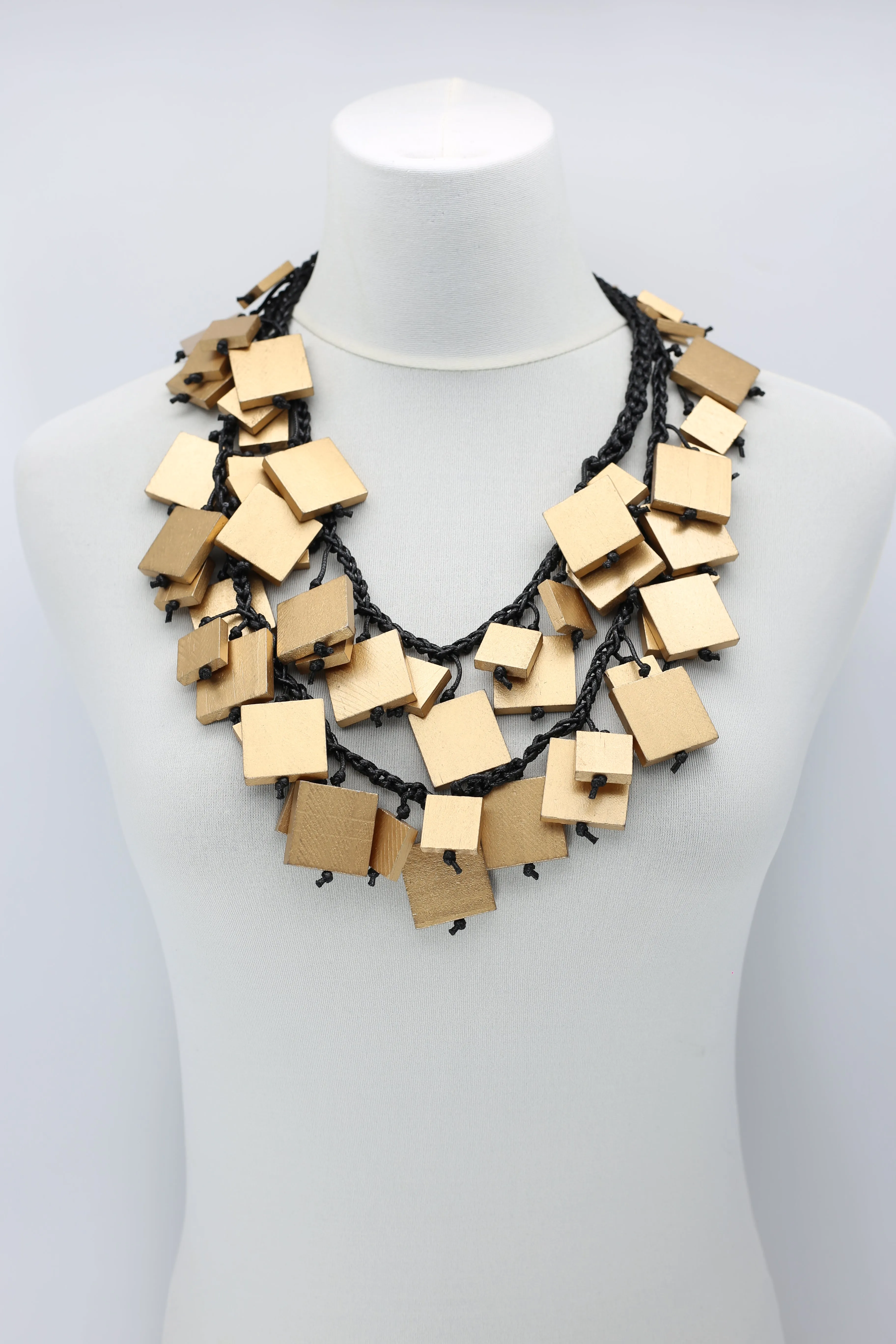 Wooden Squares on Cotton Cord Necklaces - Long