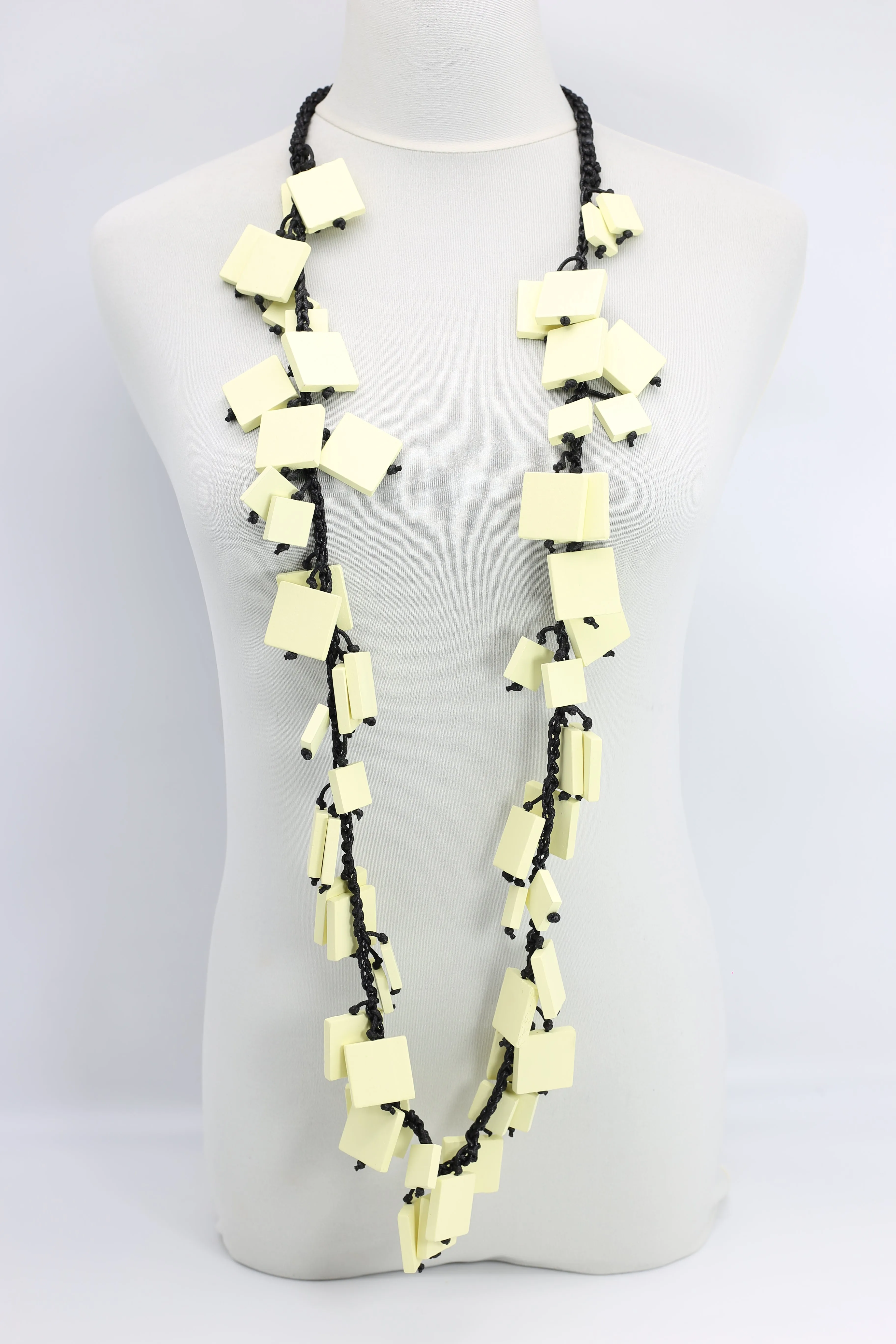 Wooden Squares on Cotton Cord Necklaces - Long