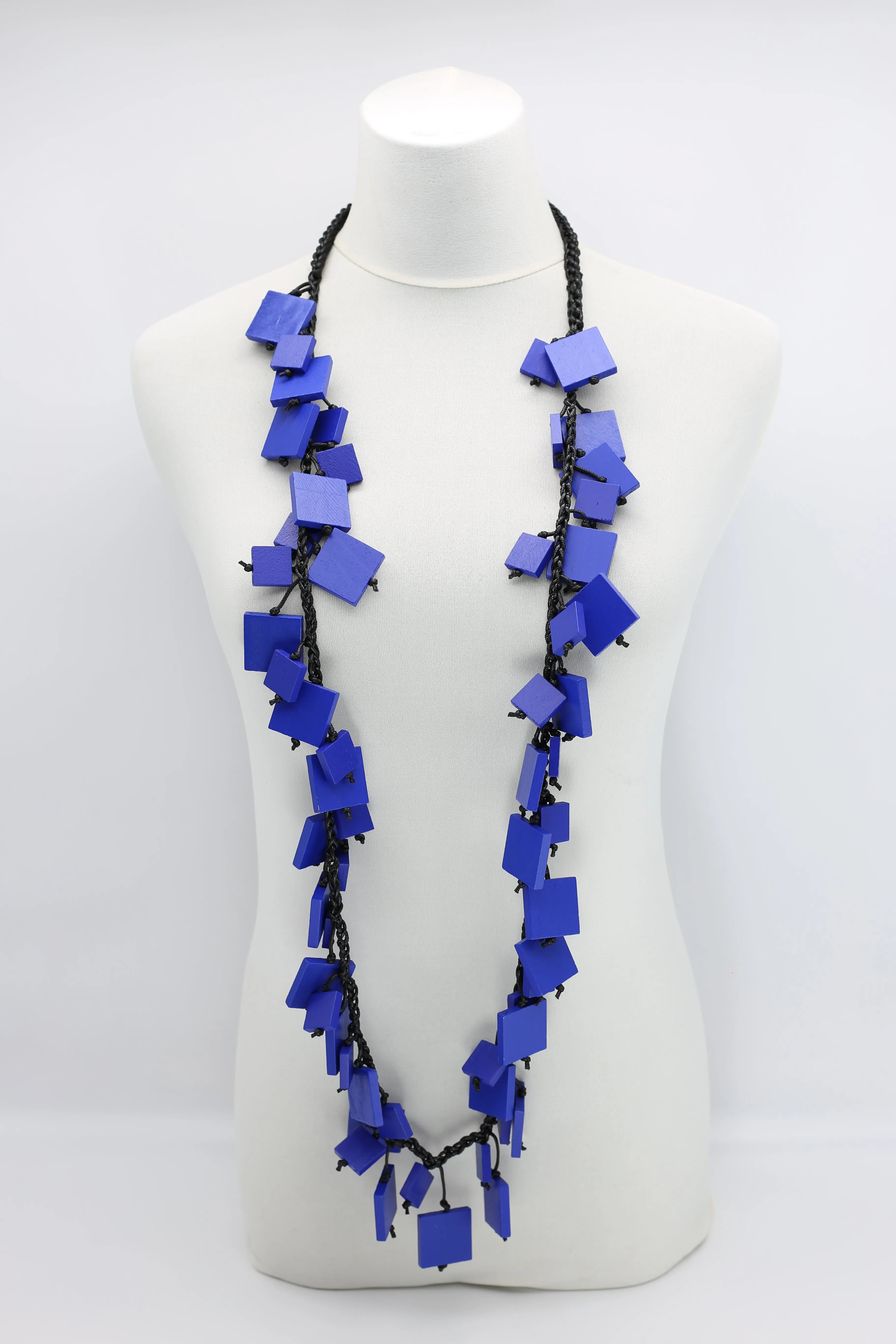 Wooden Squares on Cotton Cord Necklaces - Long