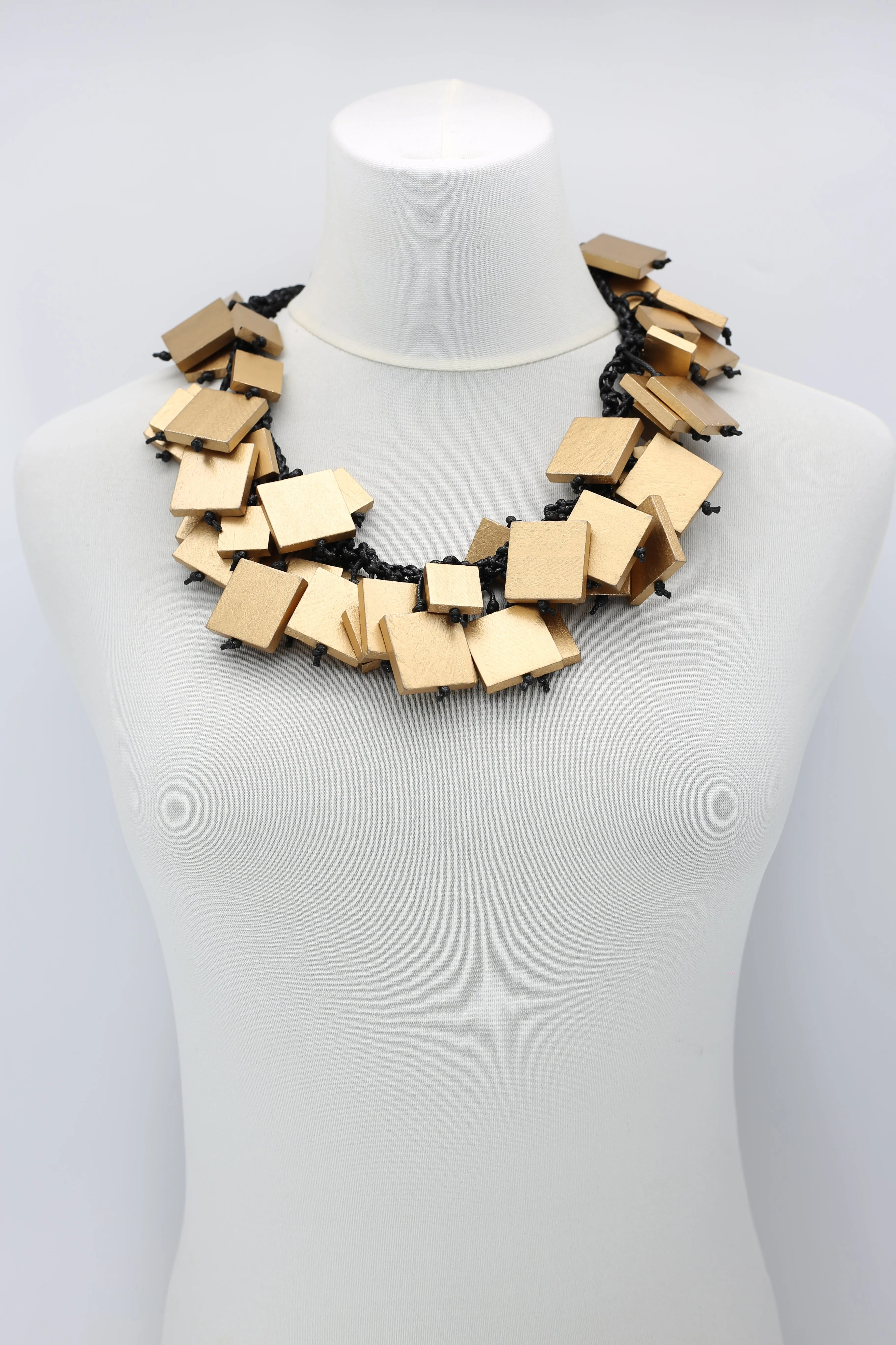Wooden Squares on Cotton Cord Necklaces - Long