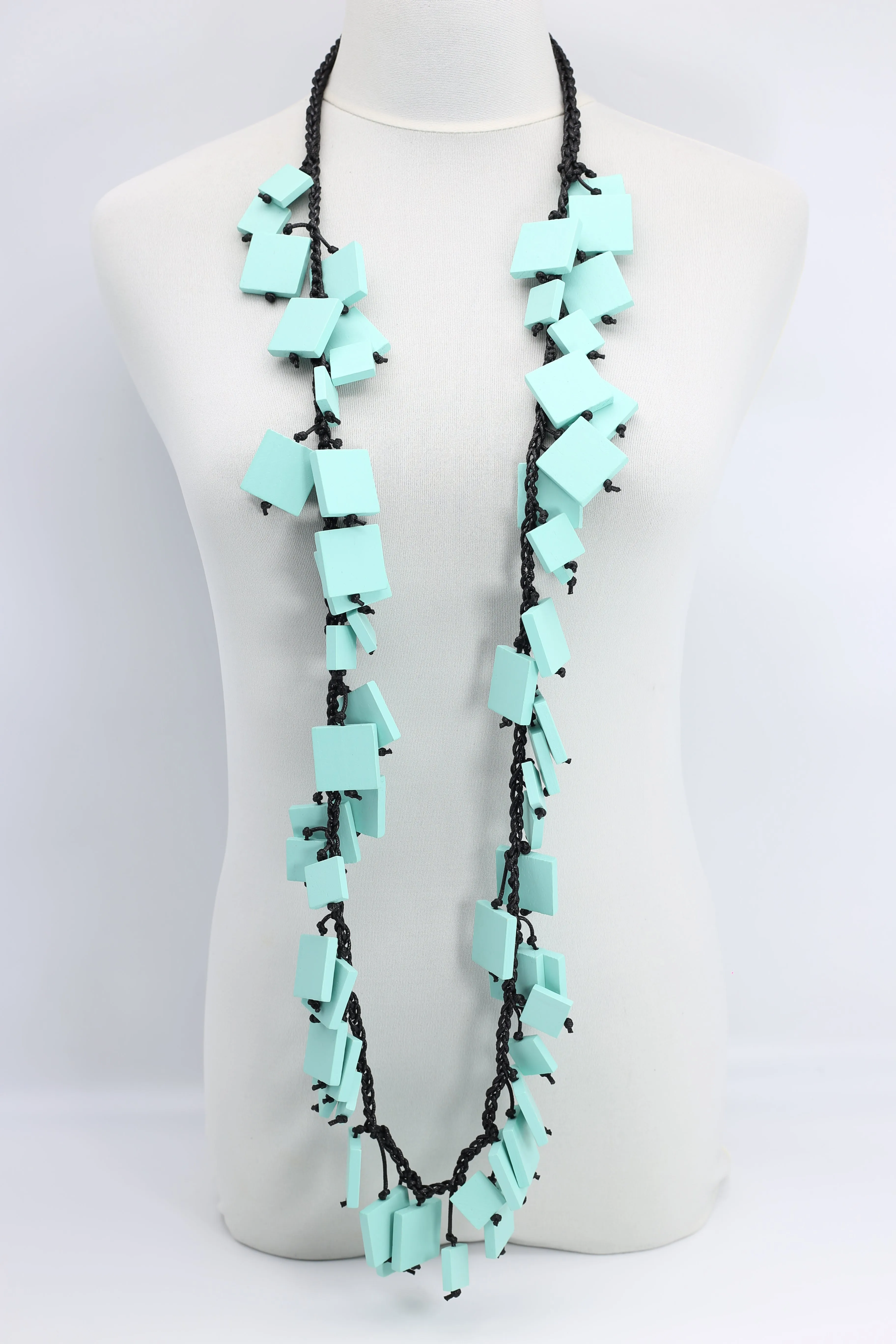 Wooden Squares on Cotton Cord Necklaces - Long