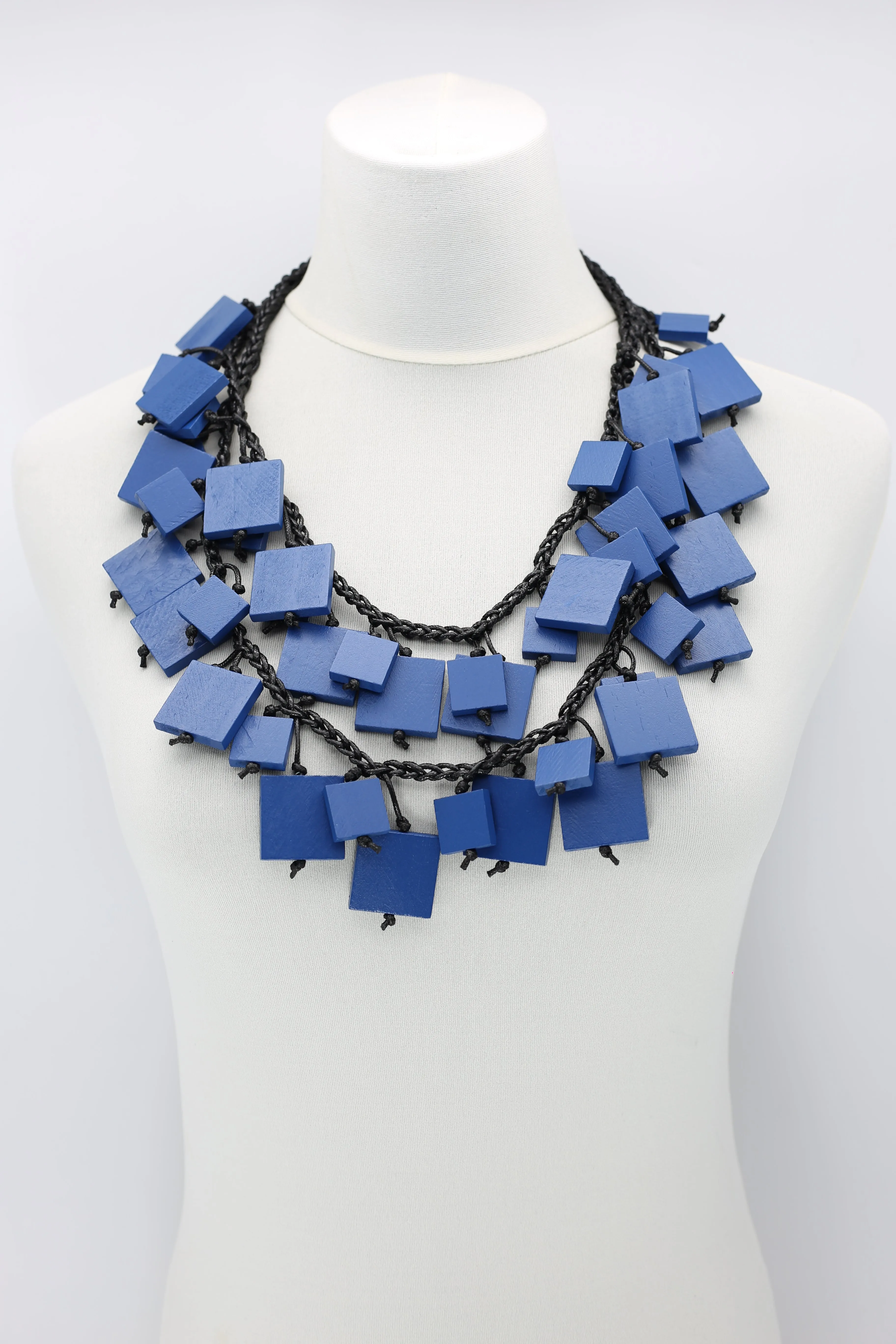 Wooden Squares on Cotton Cord Necklaces - Long