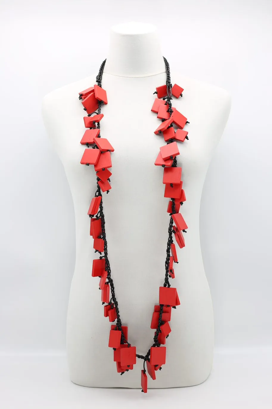 Wooden Squares on Cotton Cord Necklaces - Long