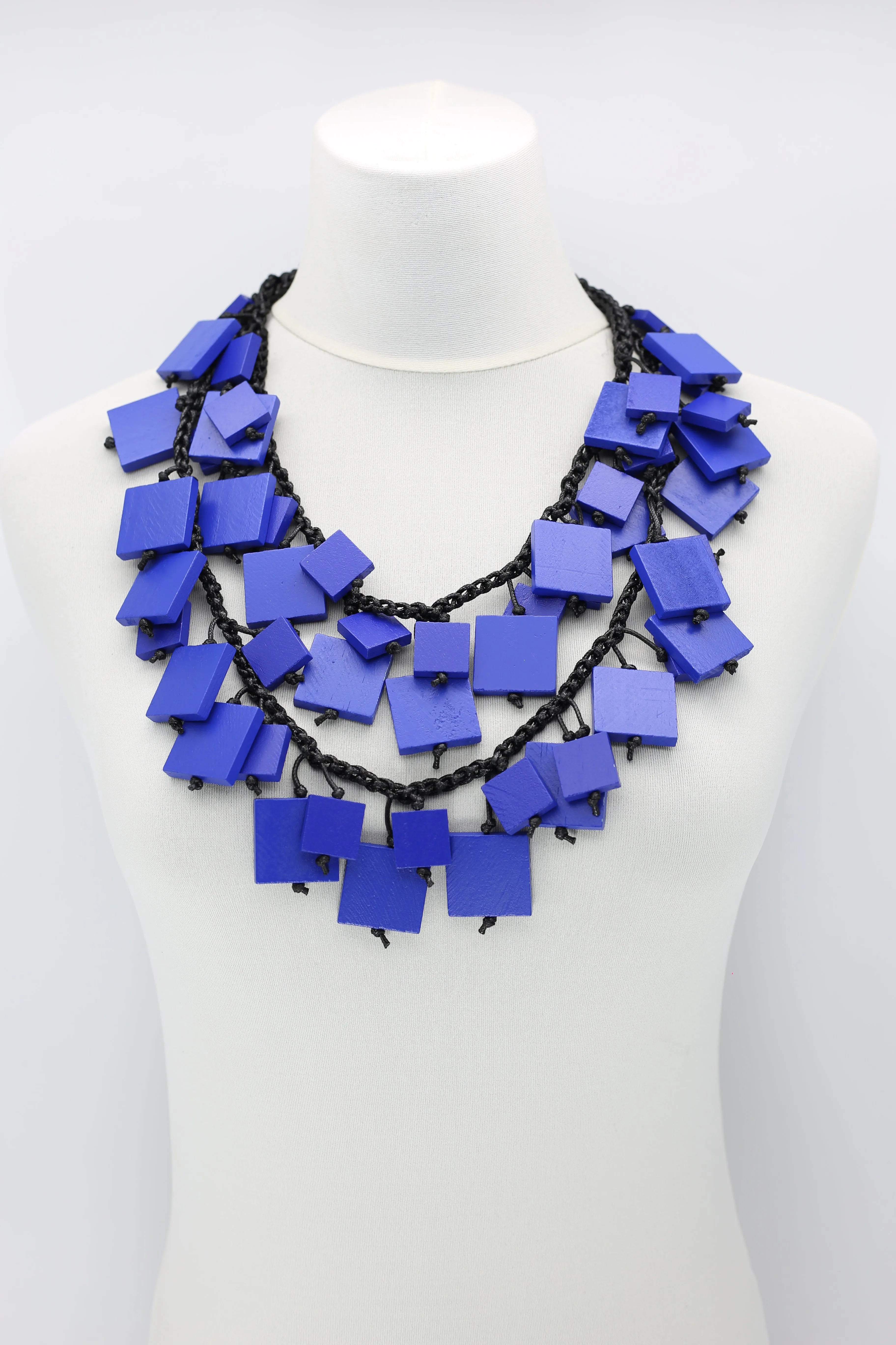 Wooden Squares on Cotton Cord Necklaces - Long