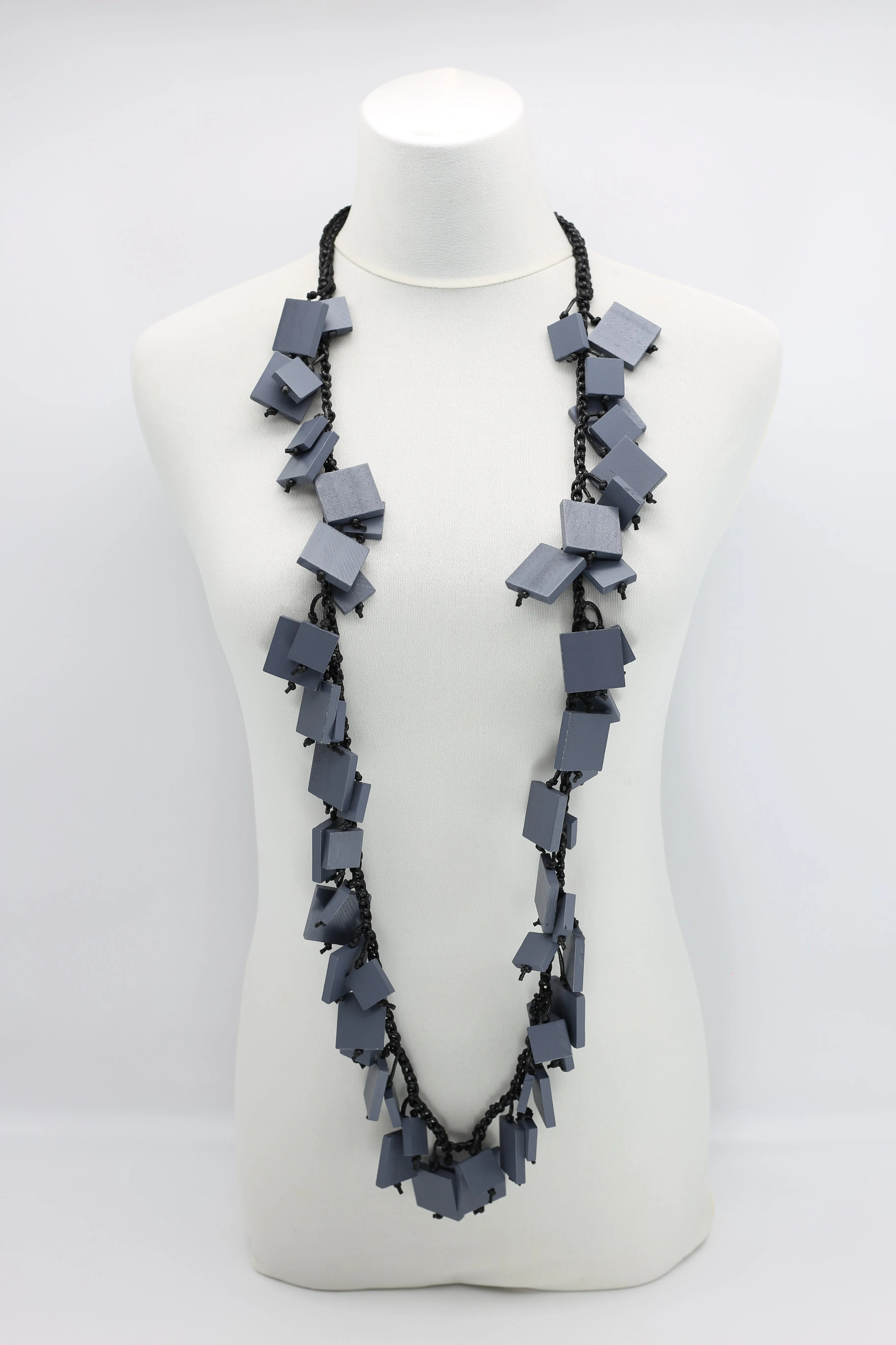 Wooden Squares on Cotton Cord Necklaces - Long