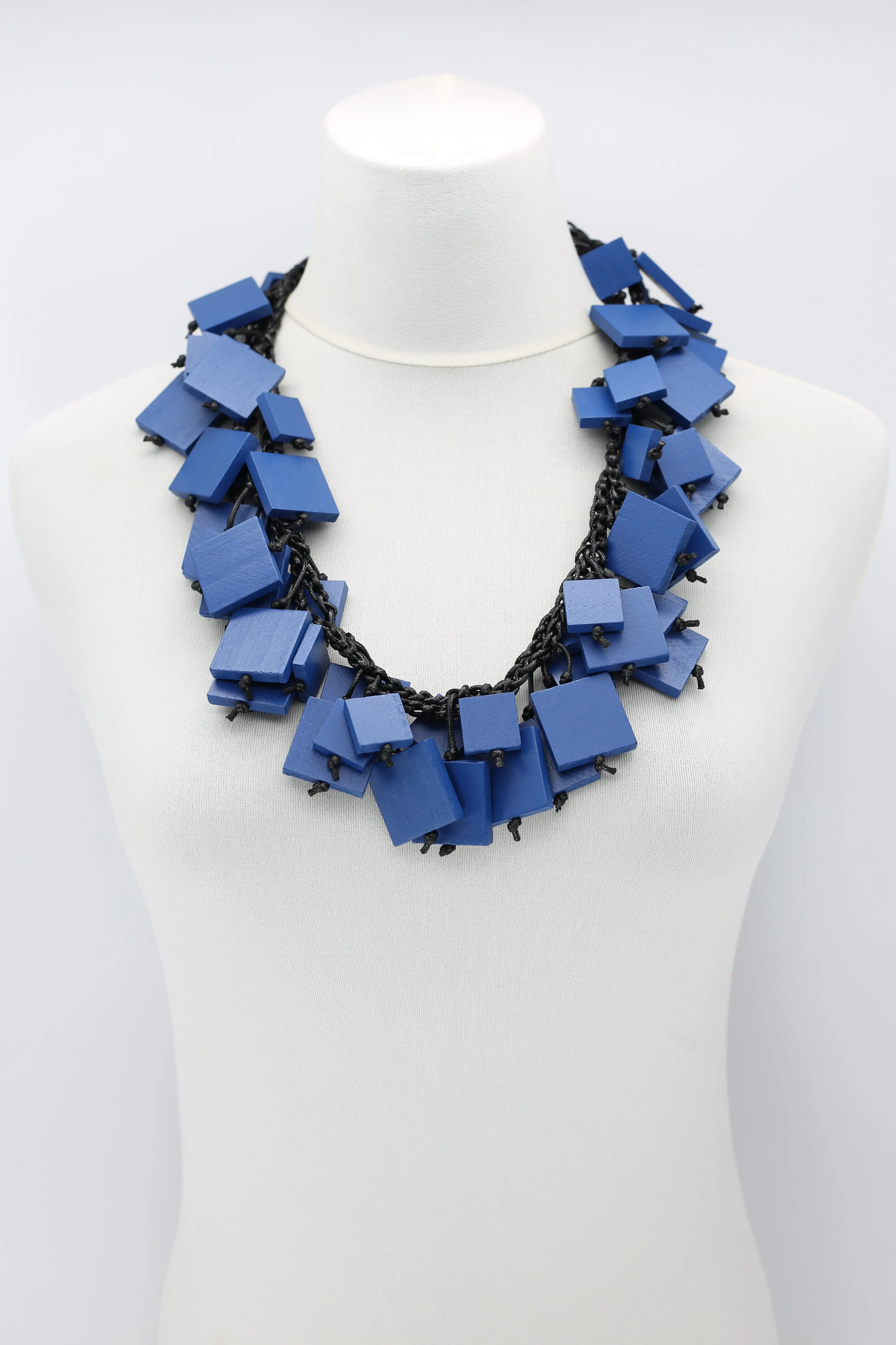 Wooden Squares on Cotton Cord Necklaces - Long