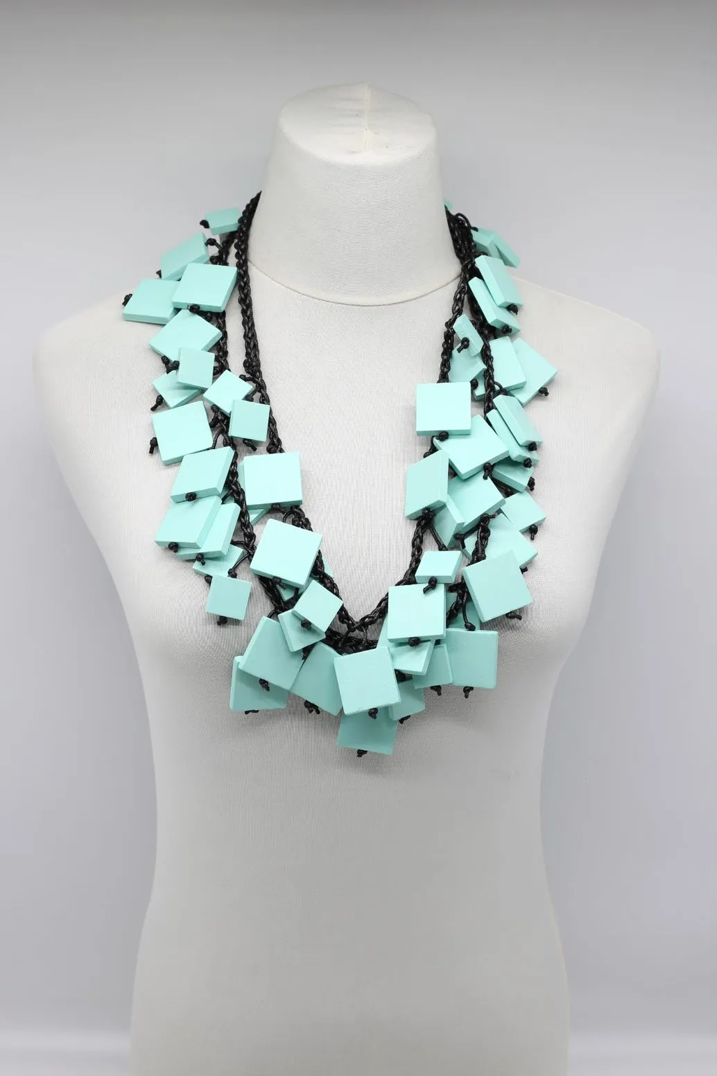 Wooden Squares on Cotton Cord Necklaces - Long