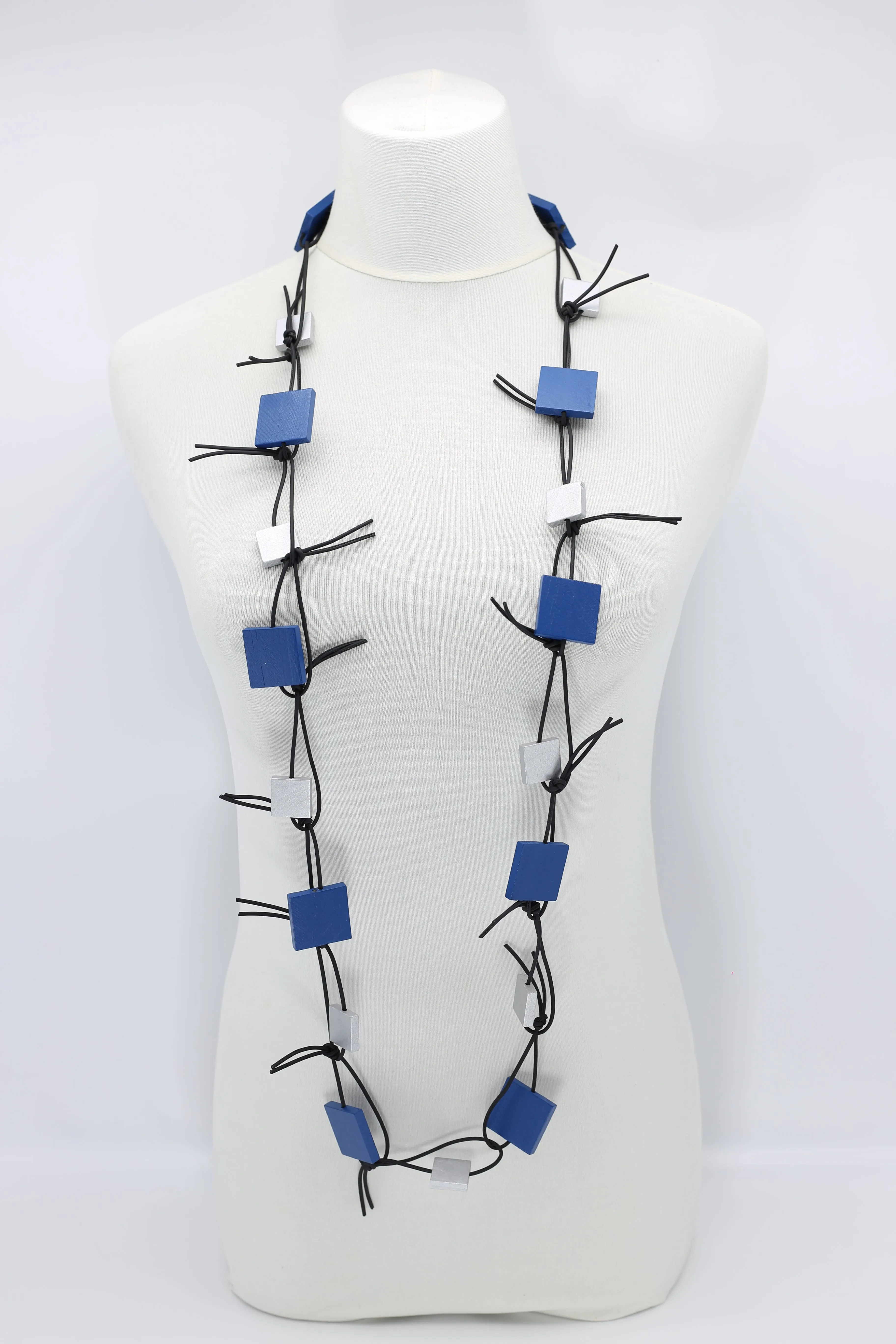 Wooden Squares on Leatherette Chain Necklaces - Duo