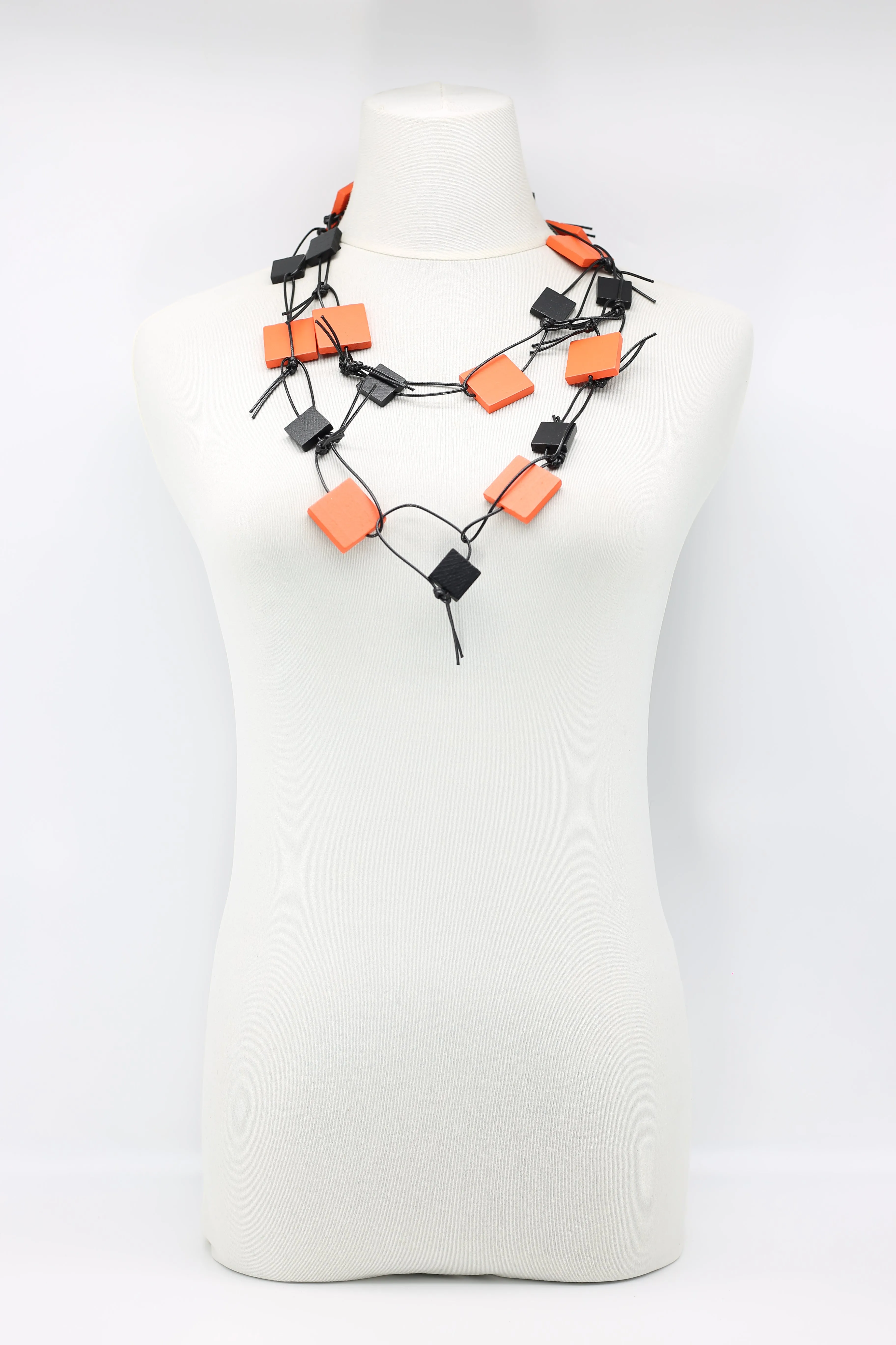 Wooden Squares on Leatherette Chain Necklaces - Duo