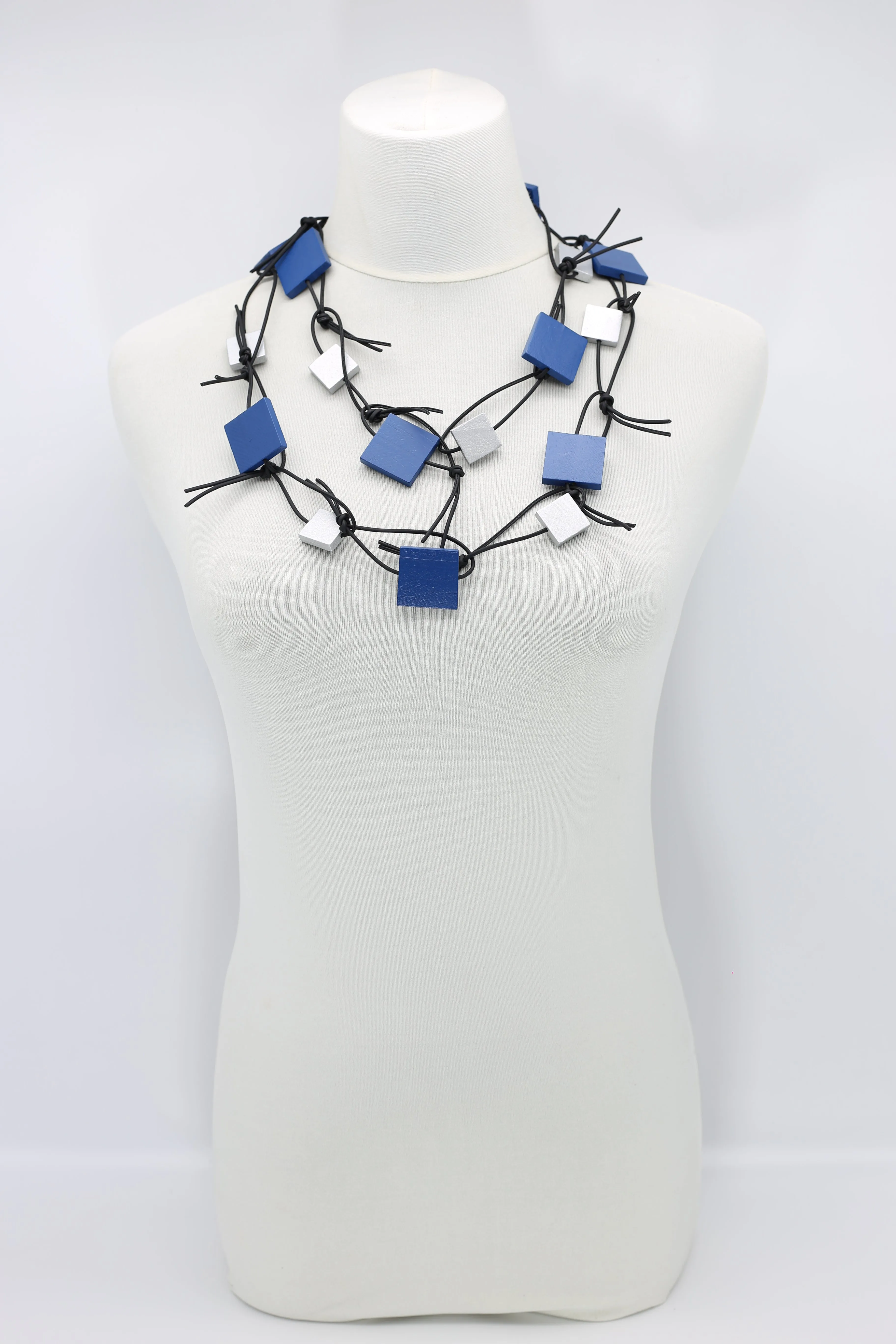 Wooden Squares on Leatherette Chain Necklaces - Duo