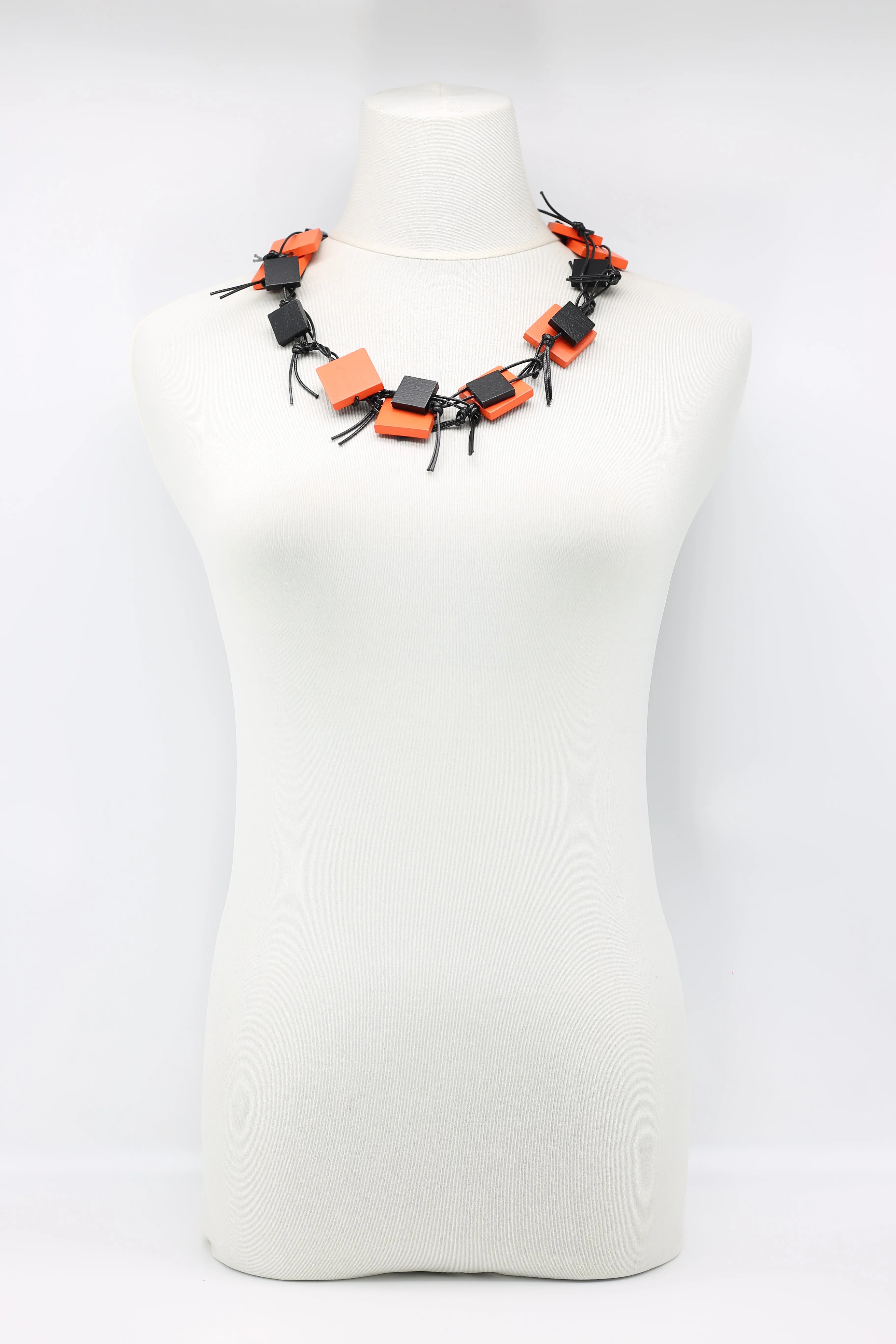 Wooden Squares on Leatherette Chain Necklaces - Duo