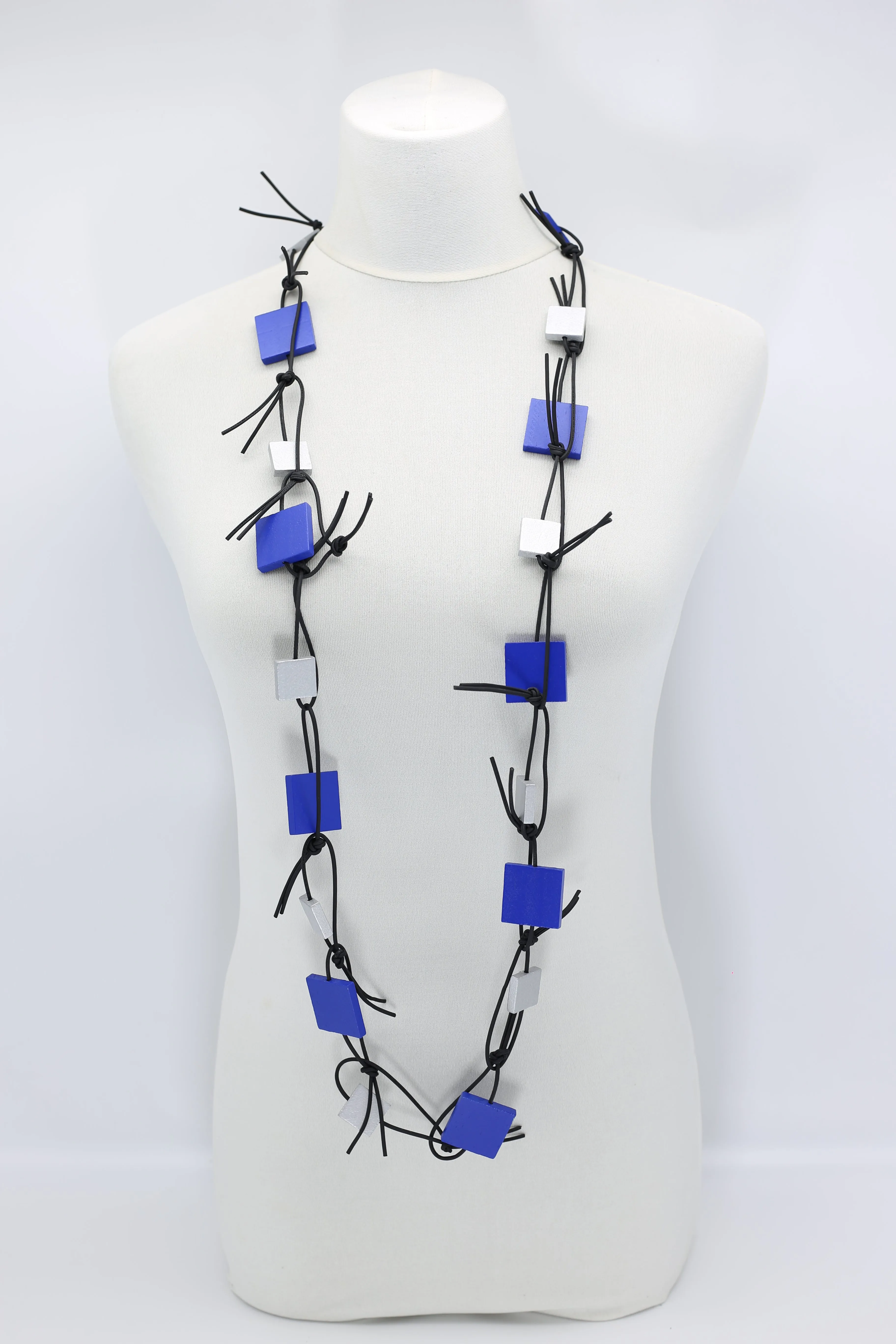Wooden Squares on Leatherette Chain Necklaces - Duo