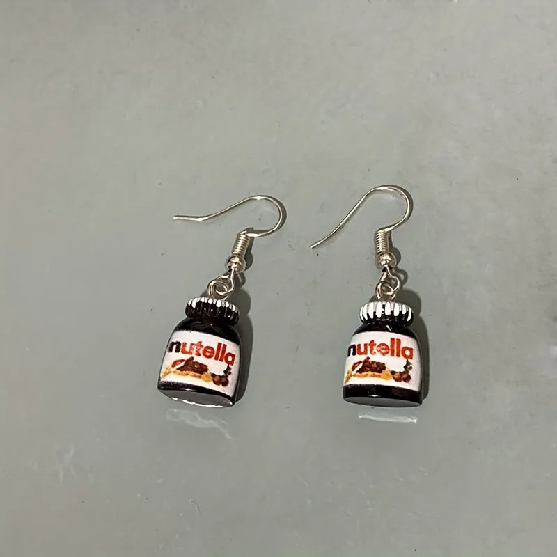Y2K Peanut Butter Chocolate Sauce Resin Earrings Men's Food Pendant