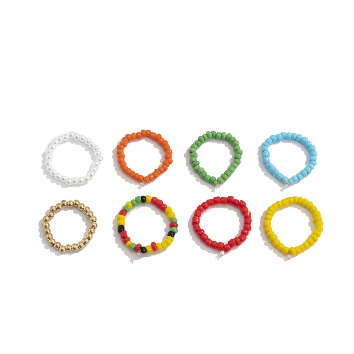 Yellow & Red Beaded Stretch Ring Set