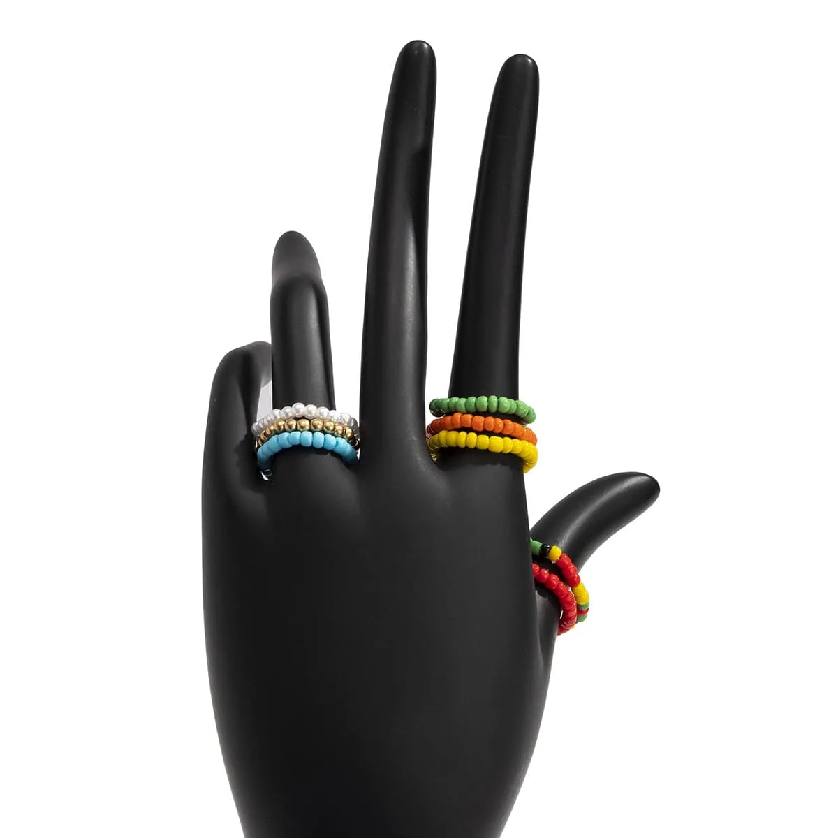 Yellow & Red Beaded Stretch Ring Set