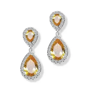 Yellow & White Crystal Rhinestone Silver Dangle Earrings