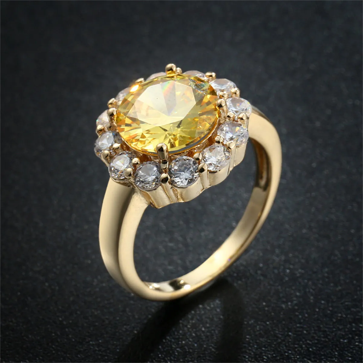 Yellow Crystal & Cubic Zirconia 18K Gold-Plated Halo Ring