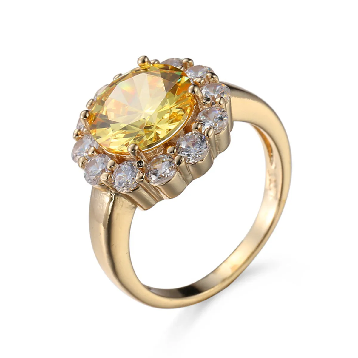 Yellow Crystal & Cubic Zirconia 18K Gold-Plated Halo Ring