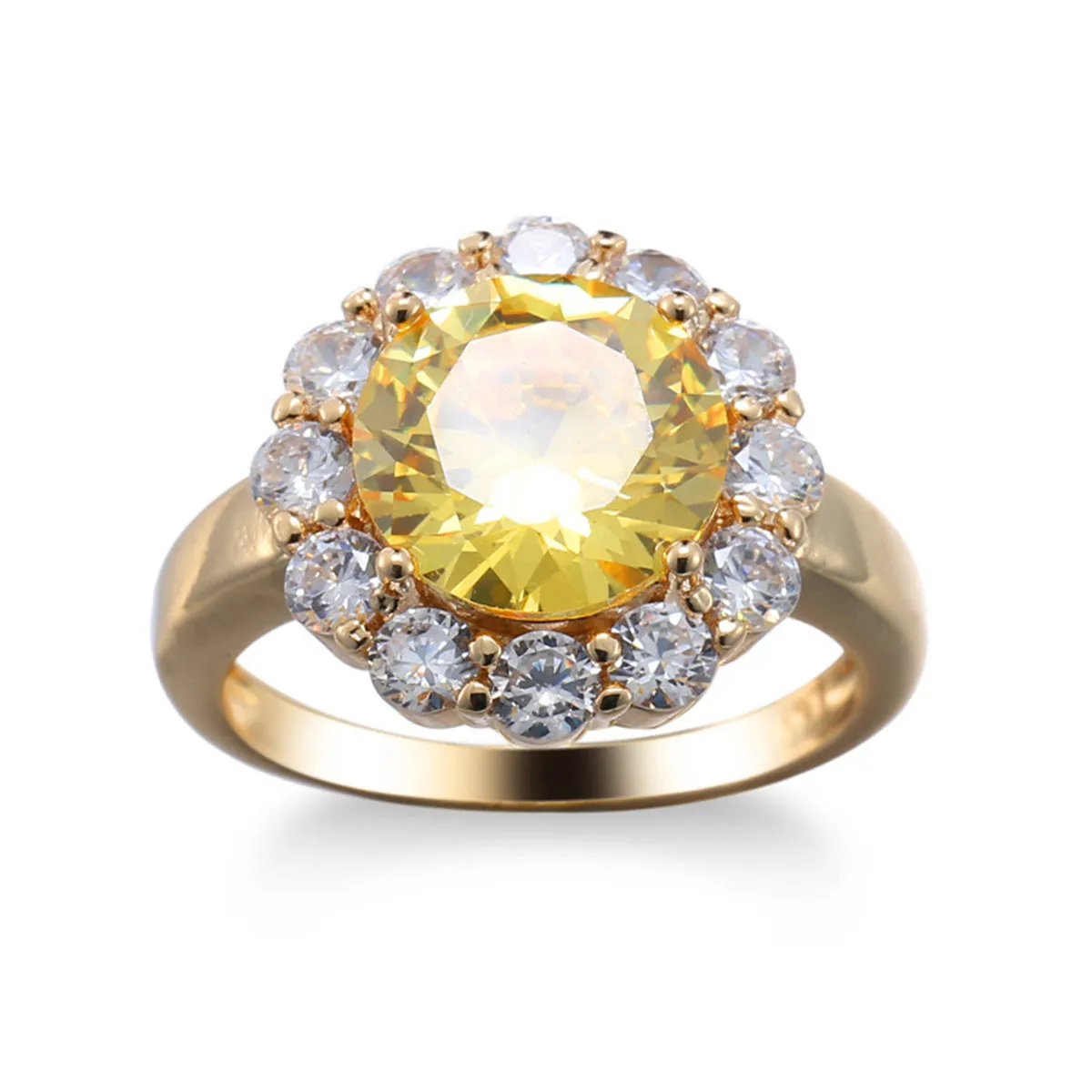 Yellow Crystal & Cubic Zirconia 18K Gold-Plated Halo Ring