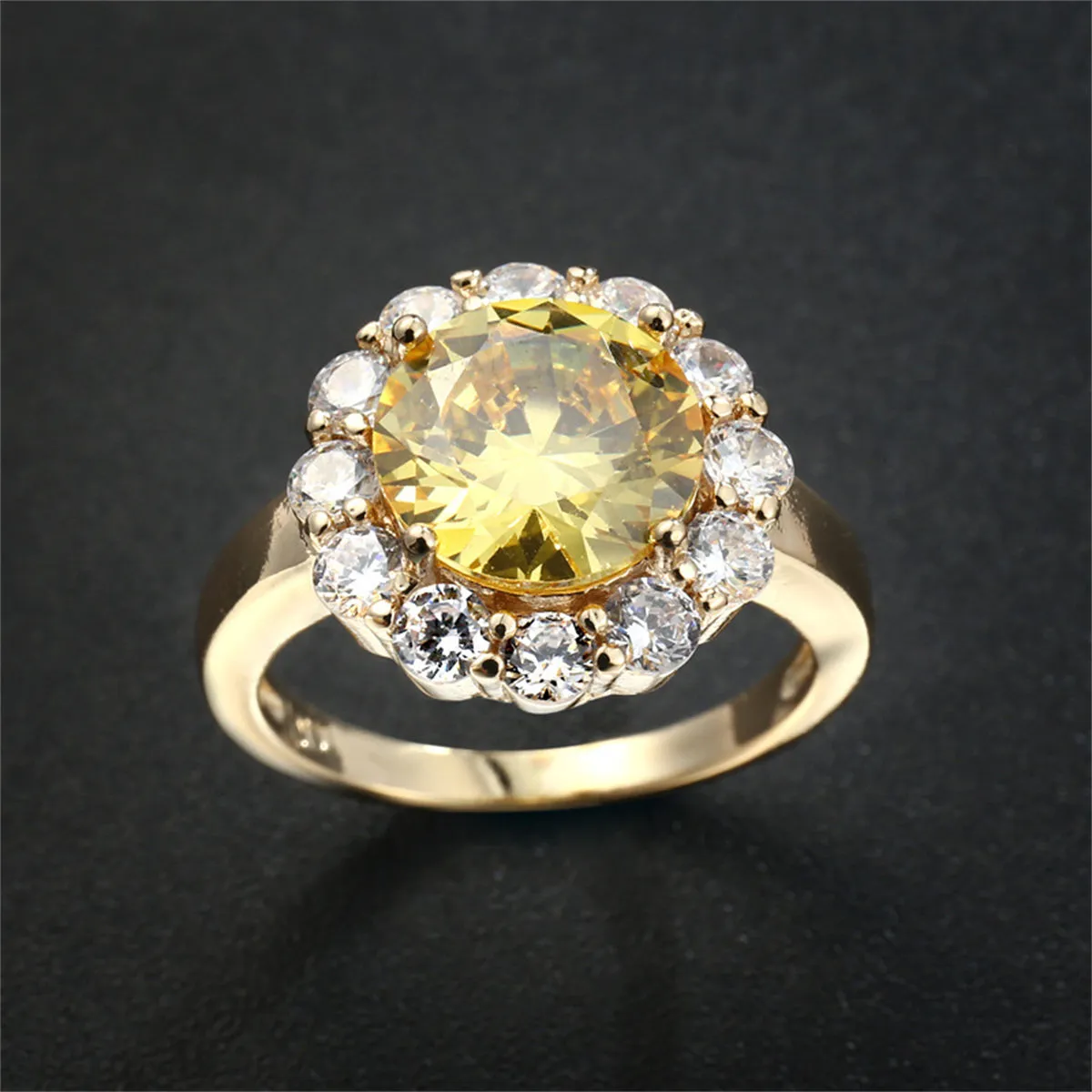 Yellow Crystal & Cubic Zirconia 18K Gold-Plated Halo Ring