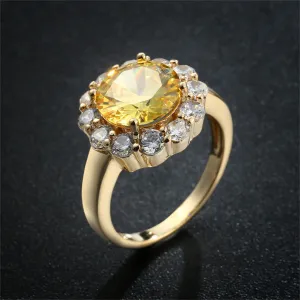 Yellow Crystal & Cubic Zirconia 18K Gold-Plated Halo Ring