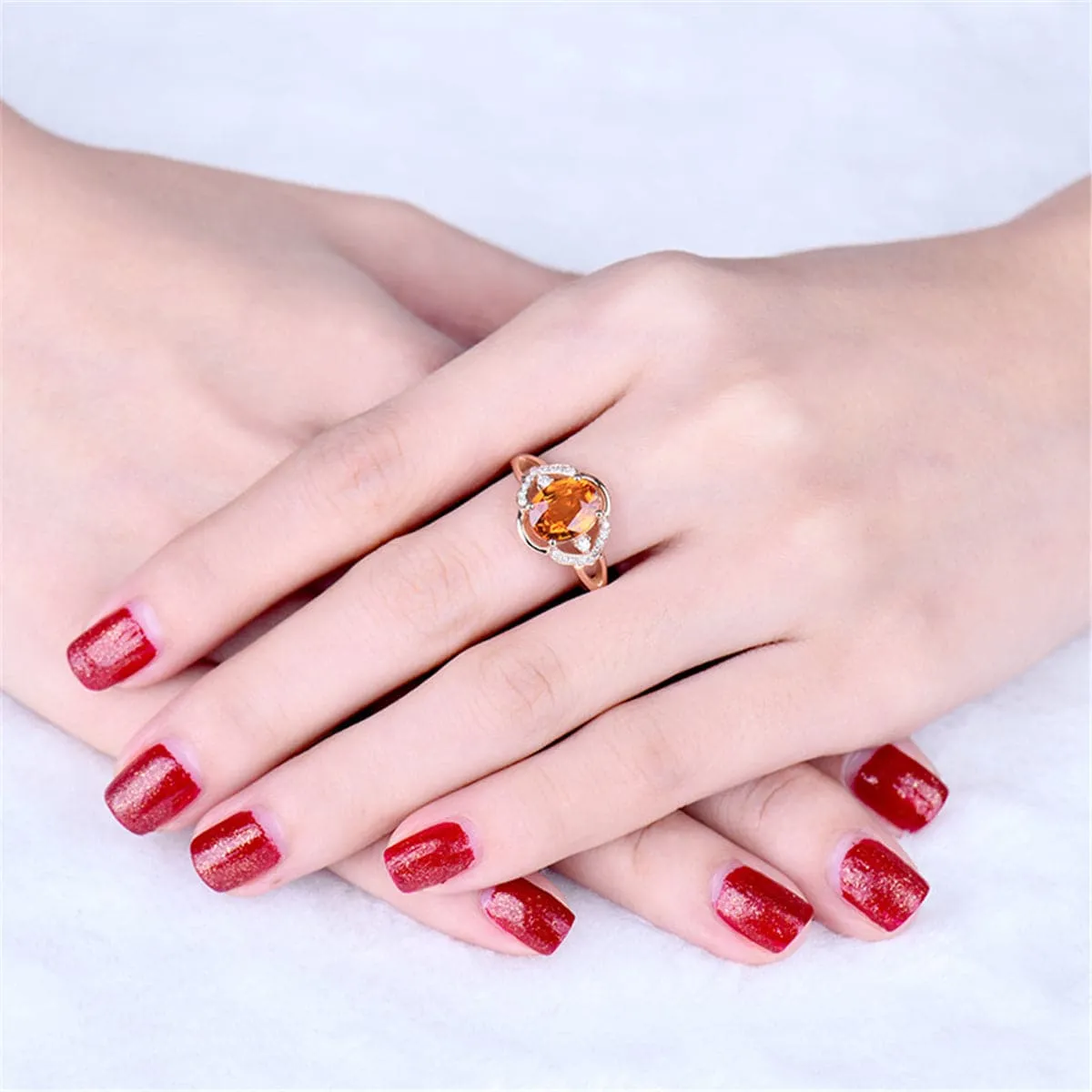 Yellow Crystal & Cubic Zirconia Adjustable Oval-Cut Ring
