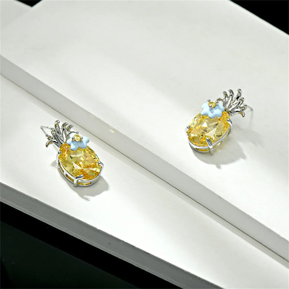 Yellow Crystal & Cubic Zirconia Flower Oval Drop Earrings