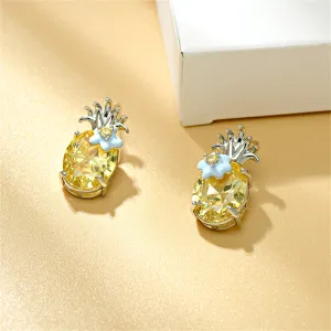 Yellow Crystal & Cubic Zirconia Flower Oval Drop Earrings