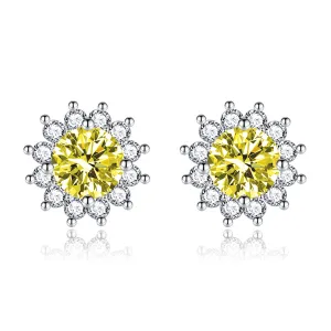Yellow Crystal & Cubic Zirconia Silver-Plated Flower Stud Earrings