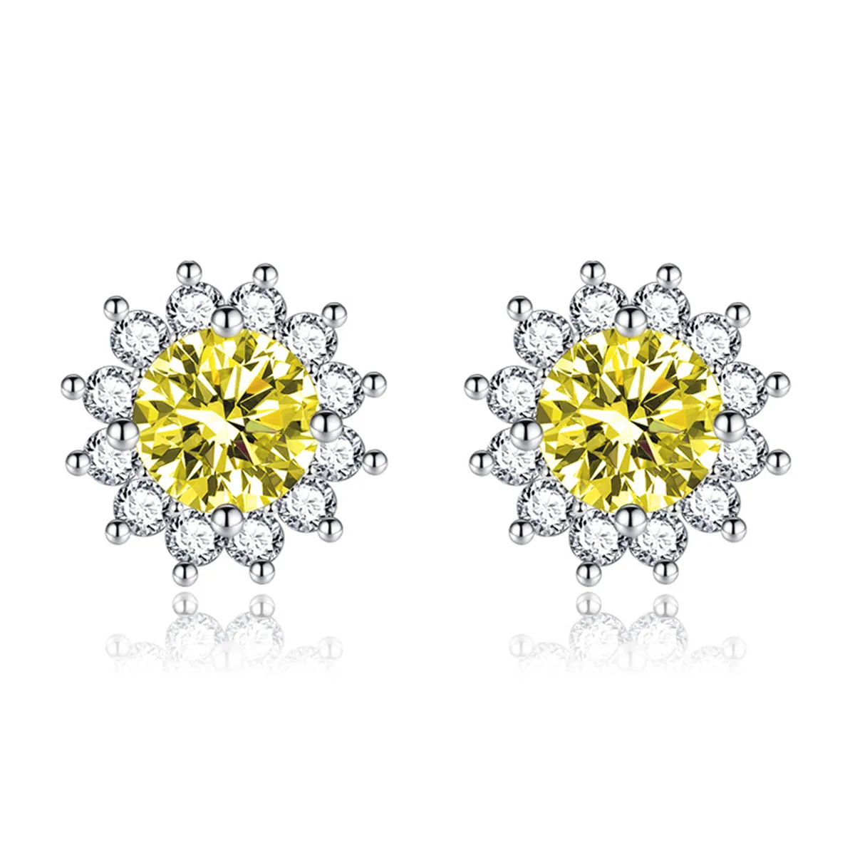 Yellow Crystal & Cubic Zirconia Silver-Plated Flower Stud Earrings