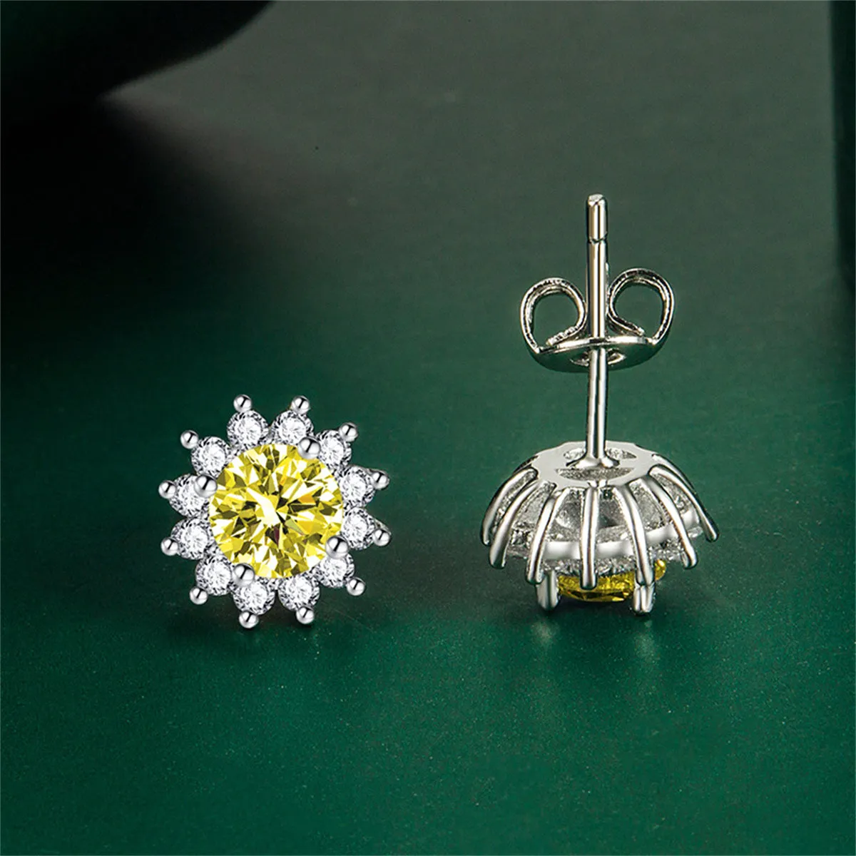 Yellow Crystal & Cubic Zirconia Silver-Plated Flower Stud Earrings