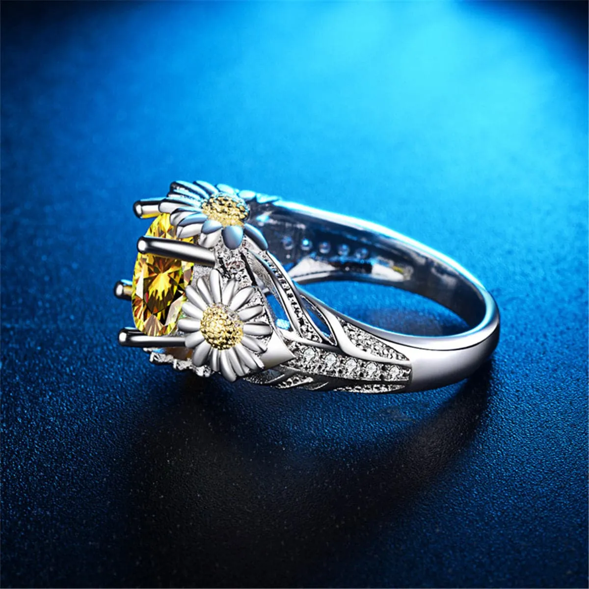 Yellow Crystal & Two-Tone Mum Ring