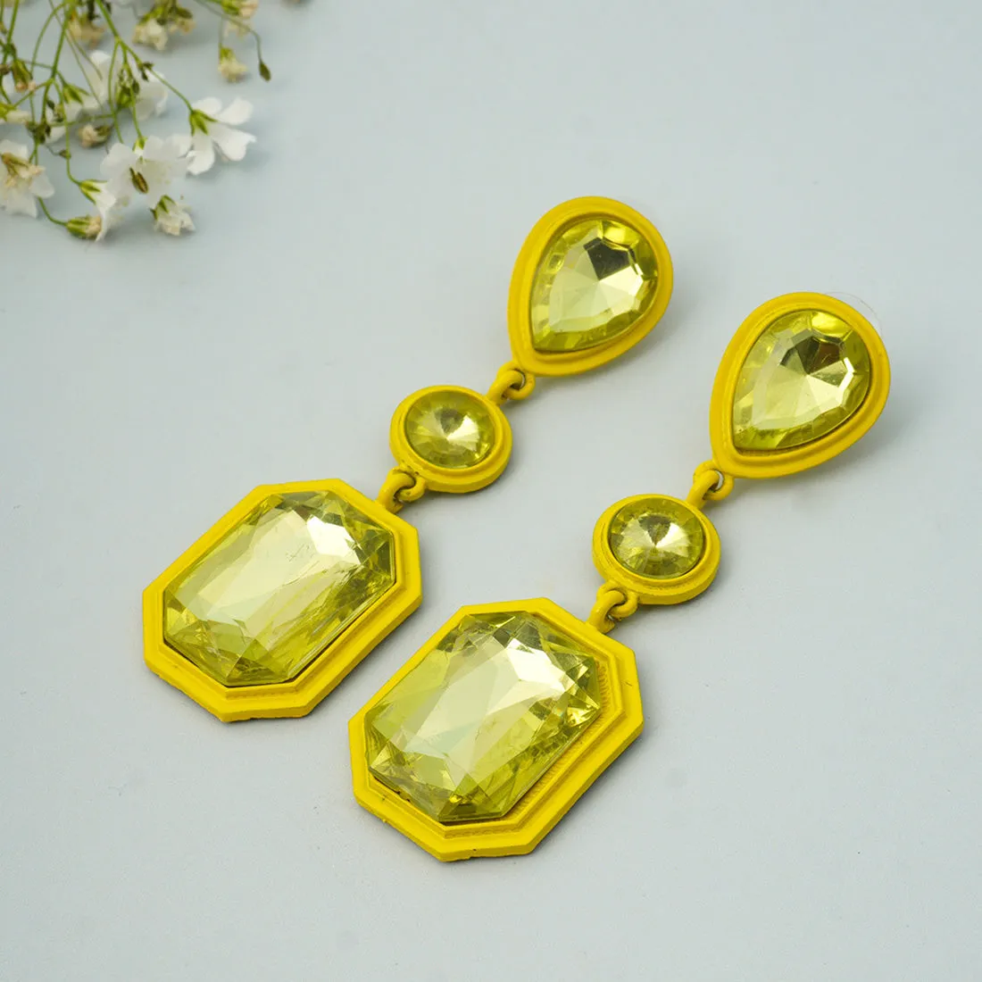 Yellow Crystal Drop Earrings