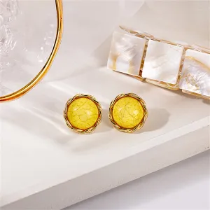 Yellow Resin & 18K Gold-Plated Twisted-Trim Round Stud Earrings