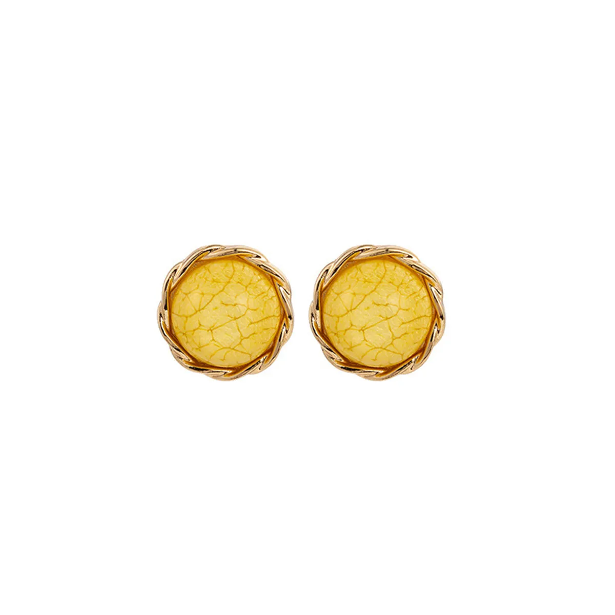 Yellow Resin & 18K Gold-Plated Twisted-Trim Round Stud Earrings