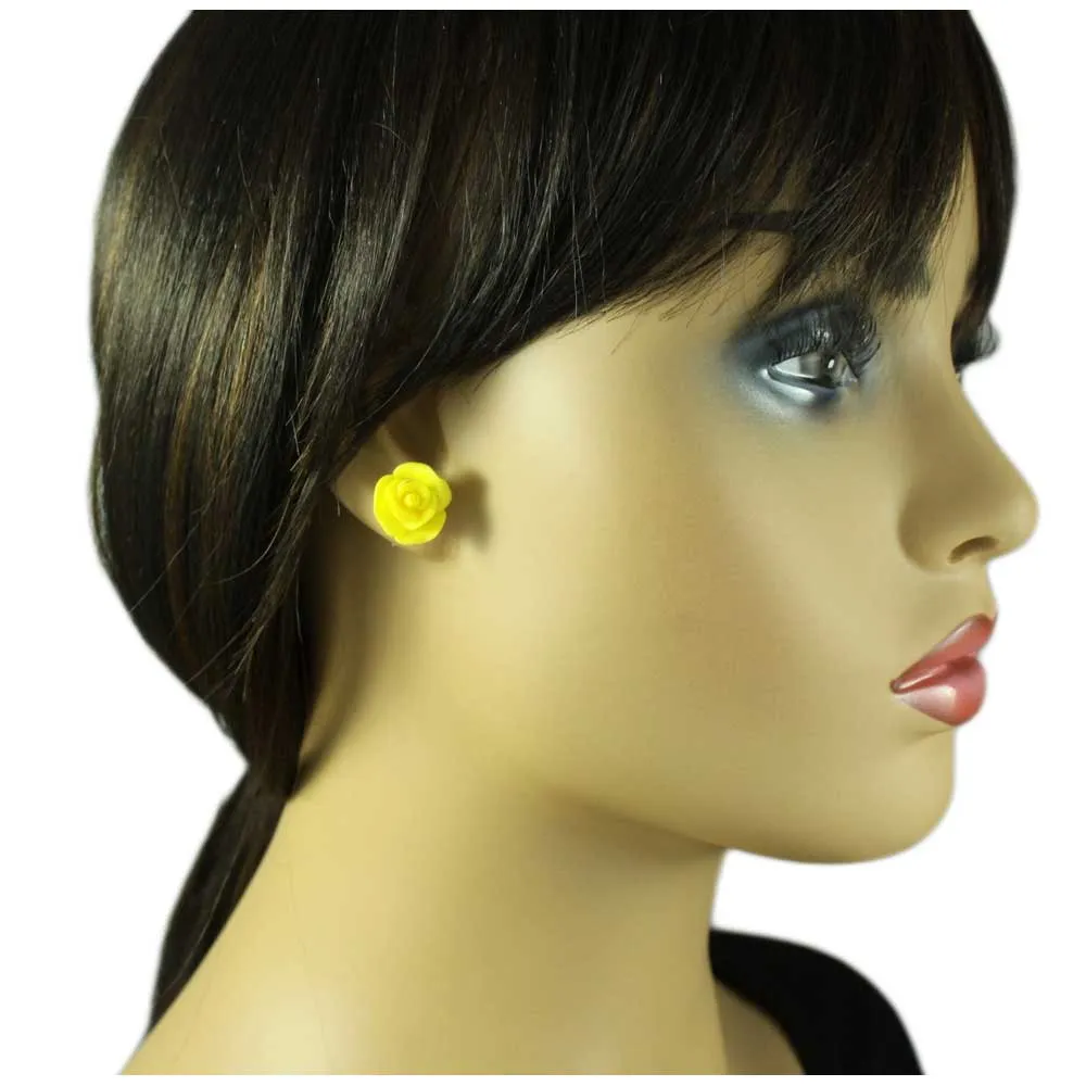 Yellow Resin Rose Stud Pierced Earring - FE601YW