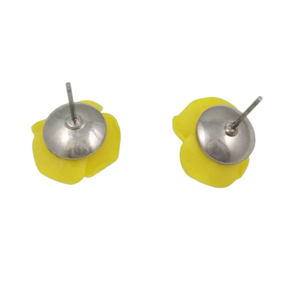 Yellow Resin Rose Stud Pierced Earring - FE601YW
