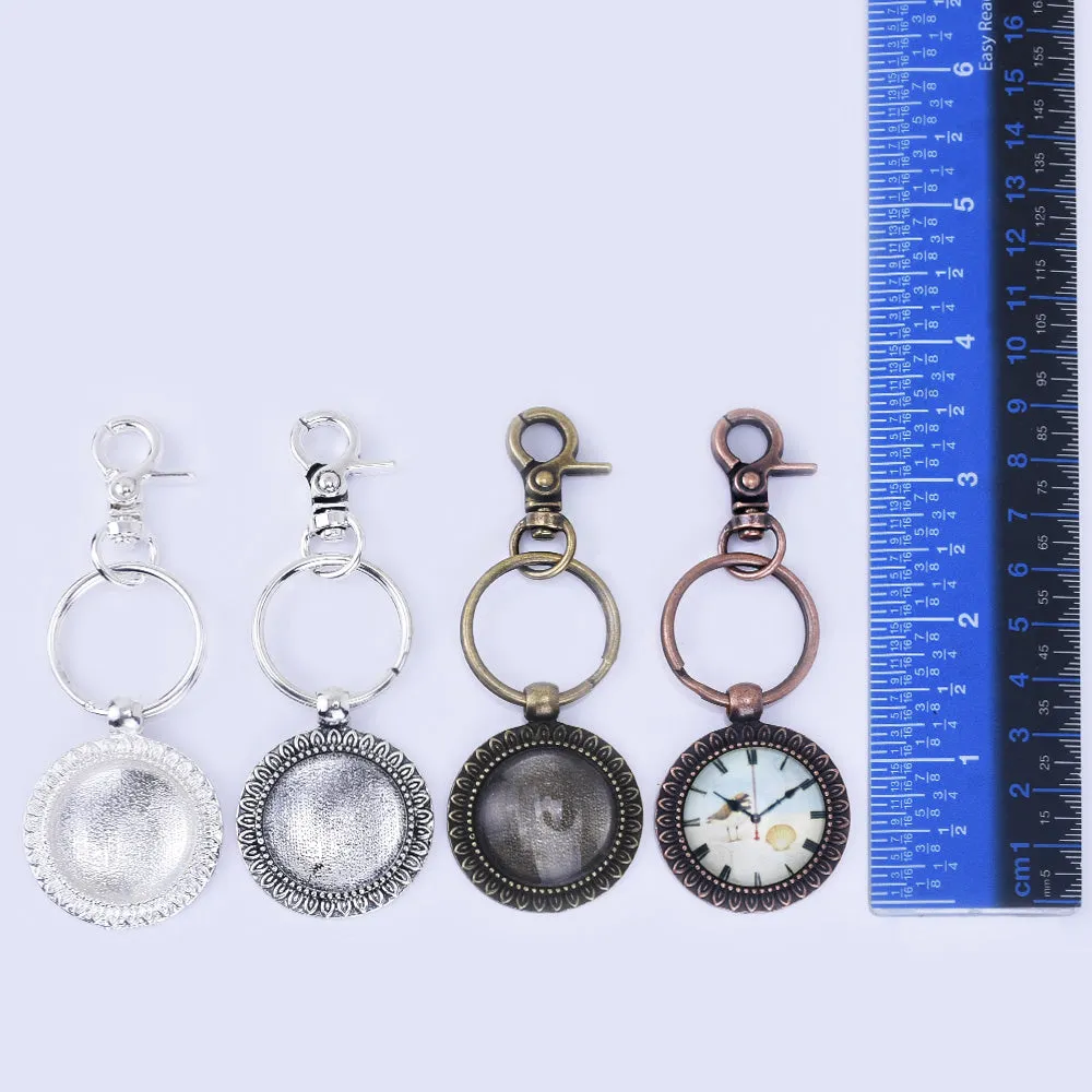 Zinc Alloy 25mm Round Sunflower Trays DIY Key Chain Pendant kits  Glass Tiles 5pcs/set