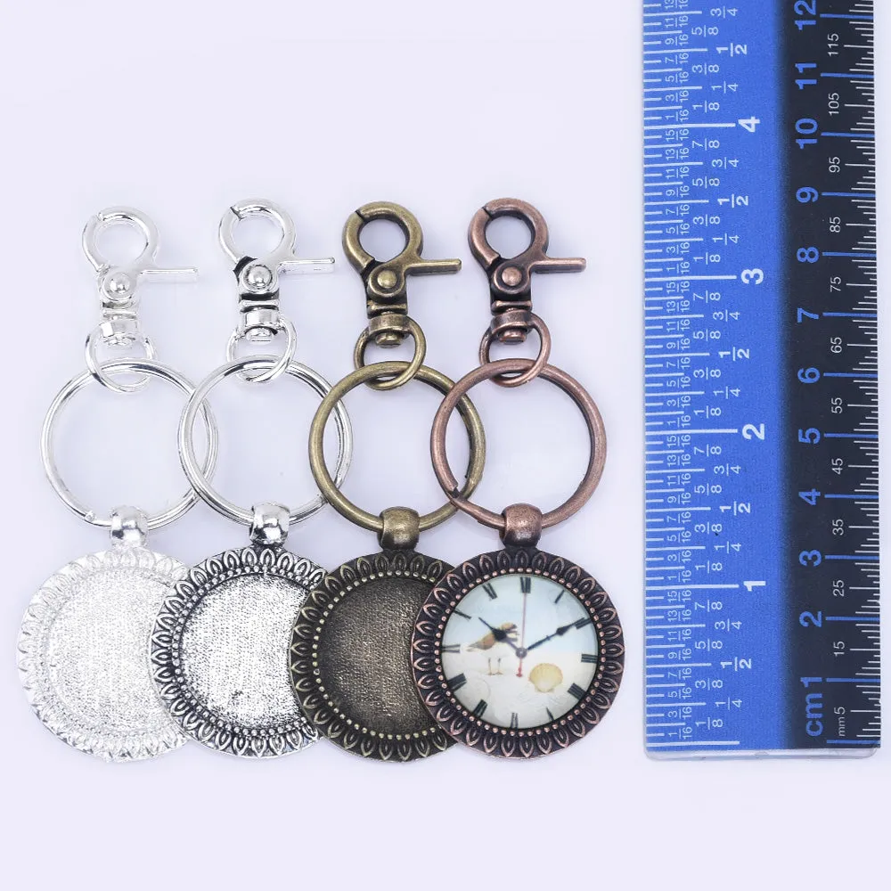 Zinc Alloy 25mm Round Sunflower Trays DIY Key Chain Pendant kits  Glass Tiles 5pcs/set
