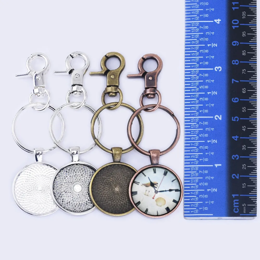 Zinc alloy DIY Key Chain Pendant kits fit 25mm round photo Trays Split Rings 5pcs/set 102304