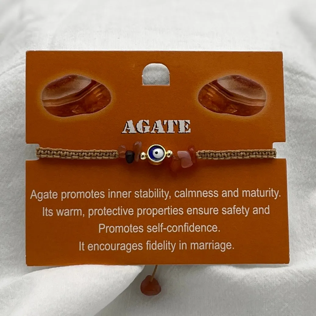 Zodiac Sign Natural Stone & Evil Eye Bracelet Set of 12