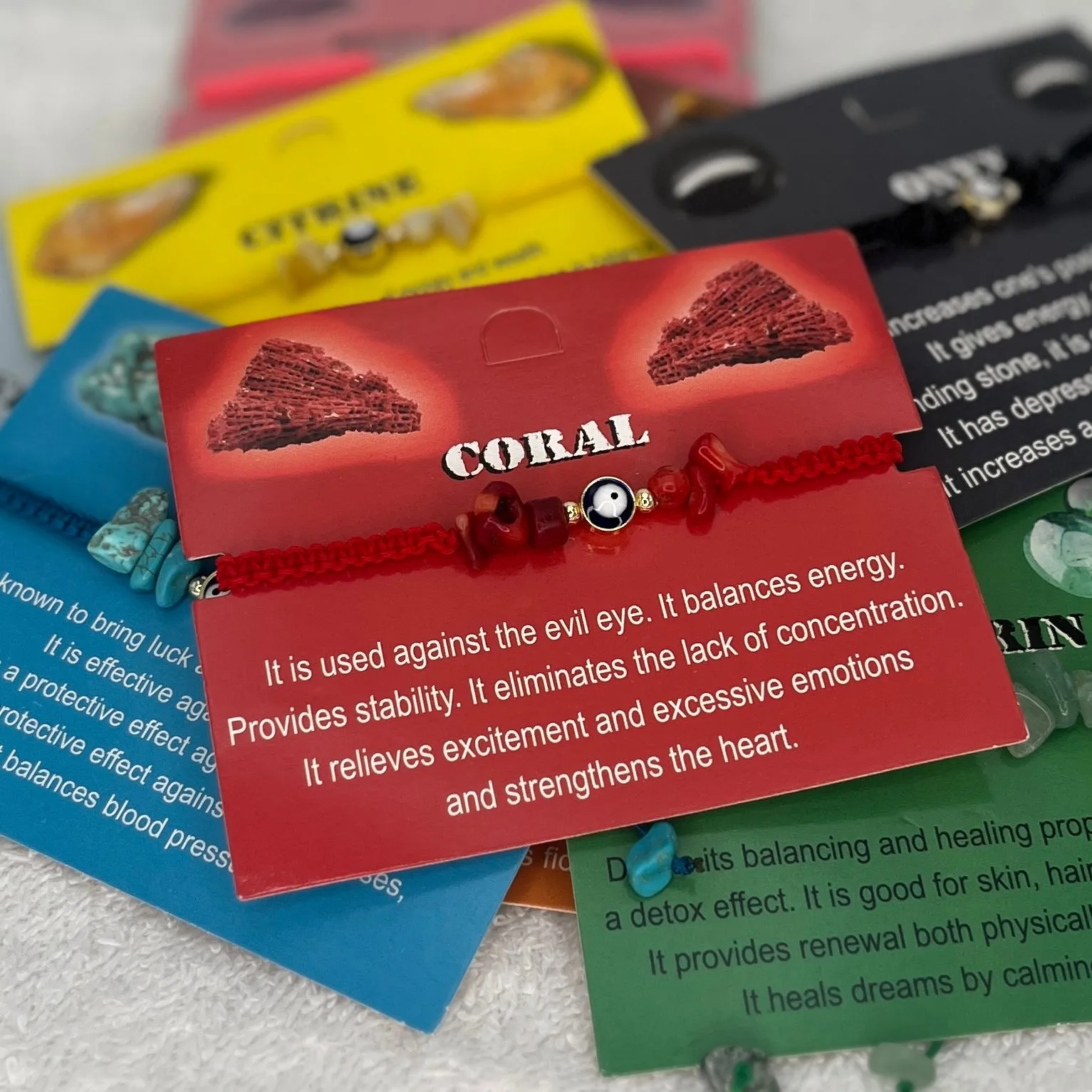 Zodiac Sign Natural Stone & Evil Eye Bracelet Set of 12