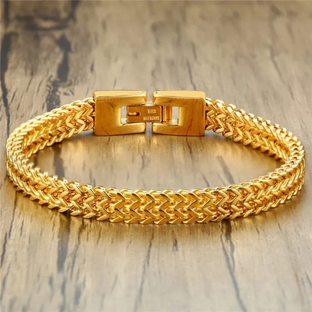 ZORCVENS 2022 New Double Rope Chain Mens Stainless Steel Bracelet Polish Color Punk Biker Pulseira Masculina Jewelry